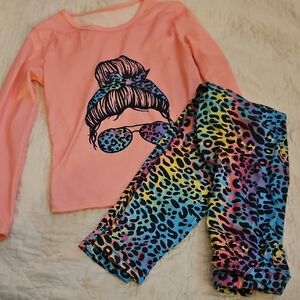SHEIN Pink and Multicolor Kids Pajama Set